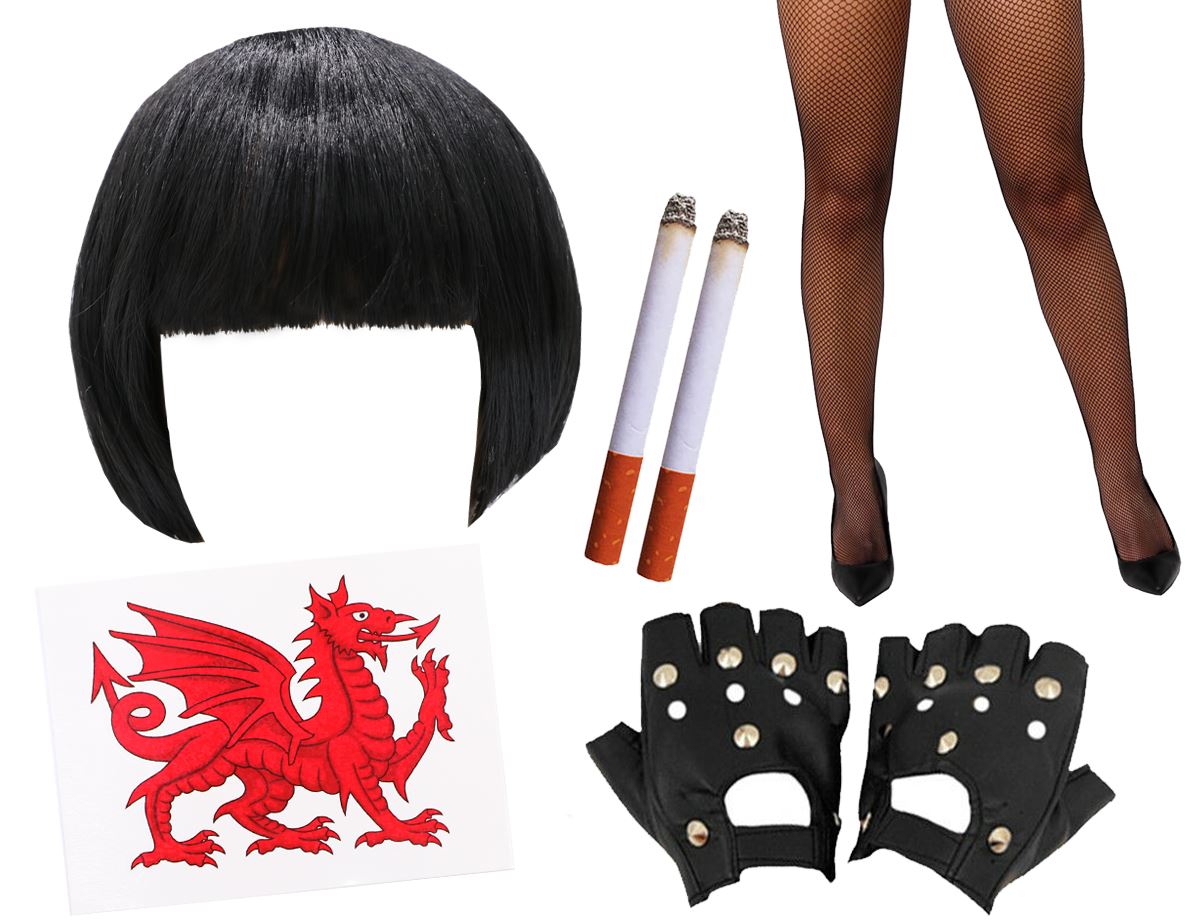Nessa Accessory Set | 5 Pcs | Wig, Cigs, Tattoos, Gloves & Fishnet Tights