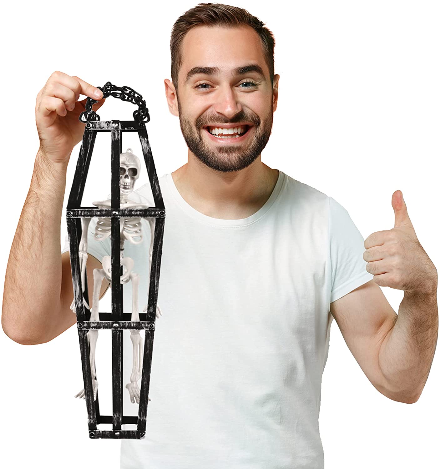 16" Hanging Skeleton in Coffin