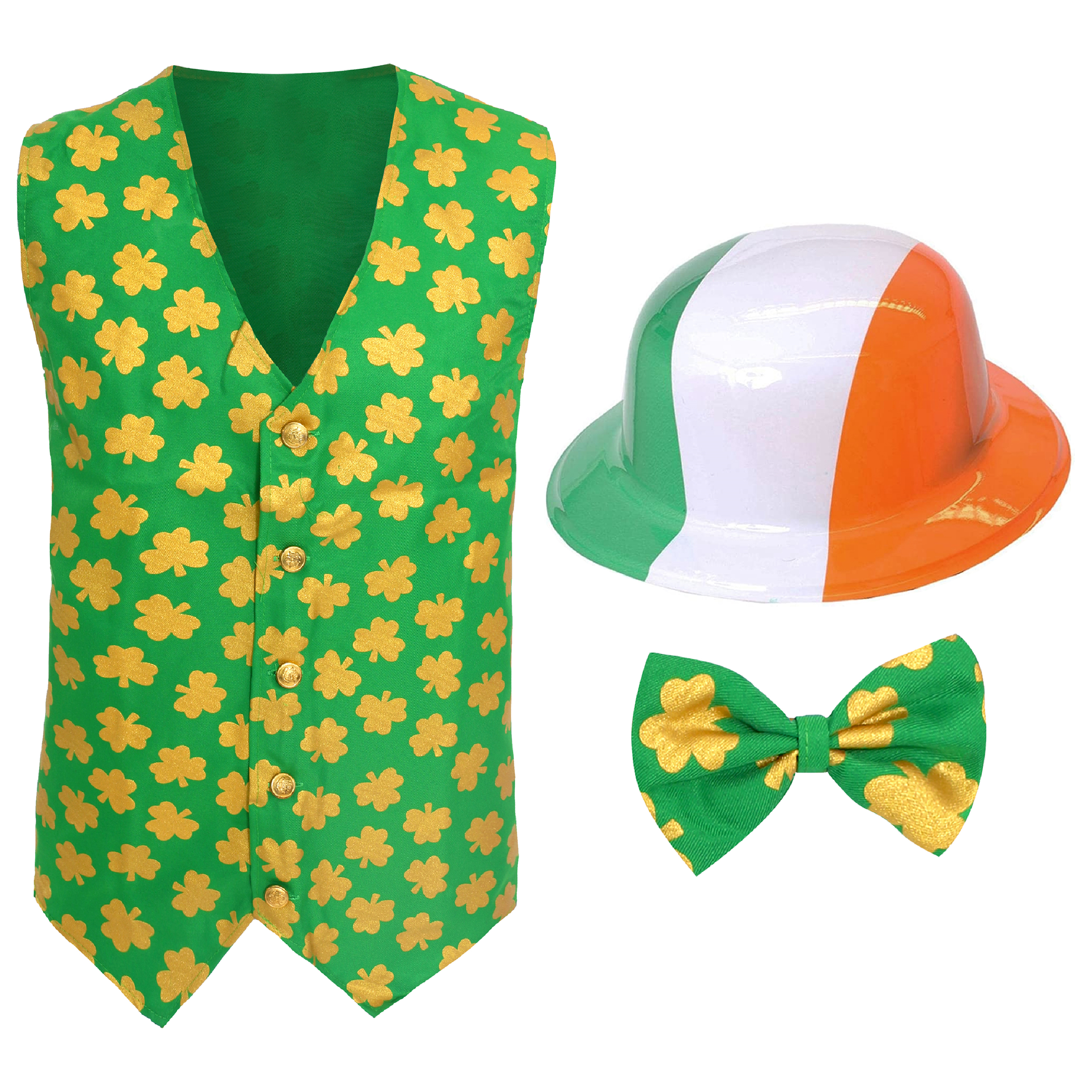 Irish Shamrock Waistcoat , Bow Tie & Bowler hat