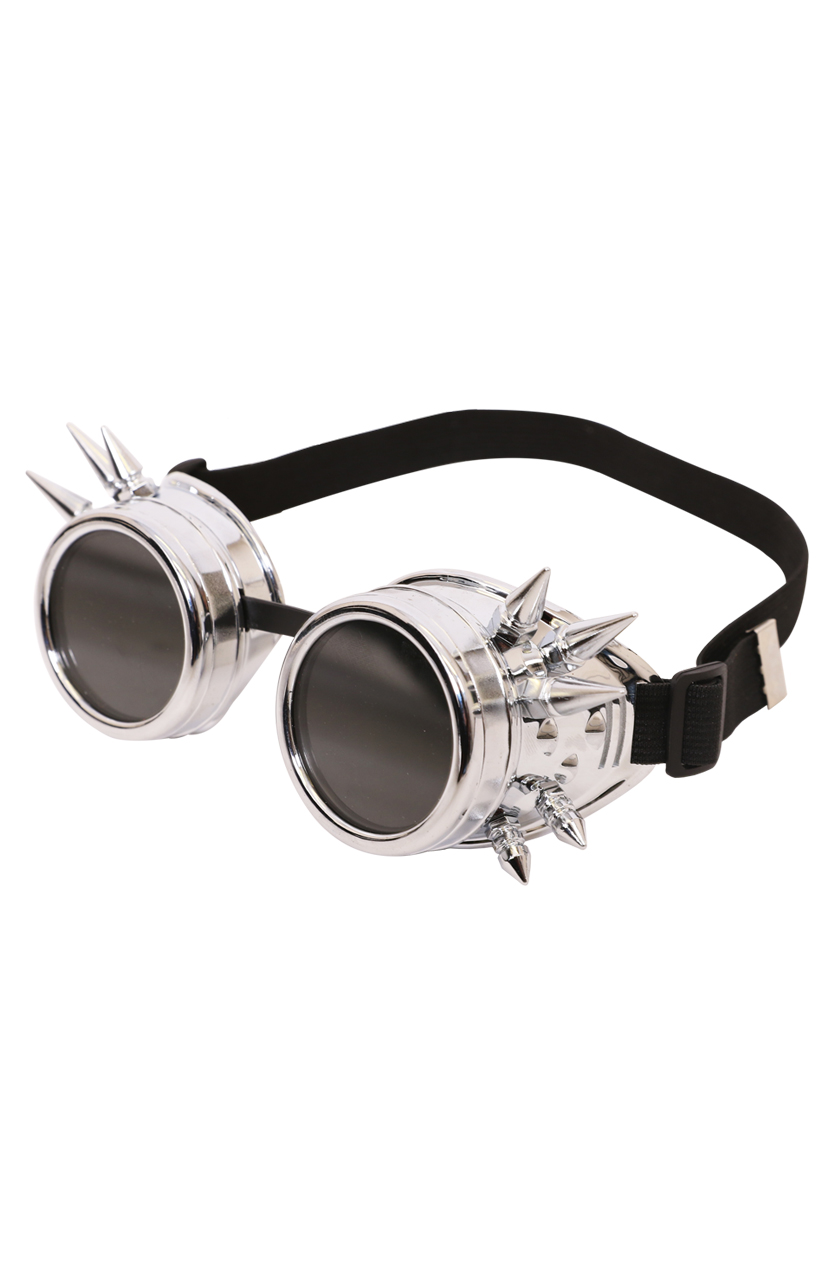 Silver Spiked Goggles with Black Lens
