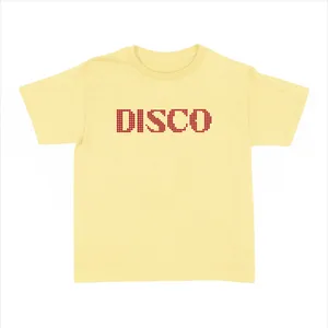 Ladies Pop-Inspired Concert T-Shirt | Yellow Baby Tee | "Disco" Red Print