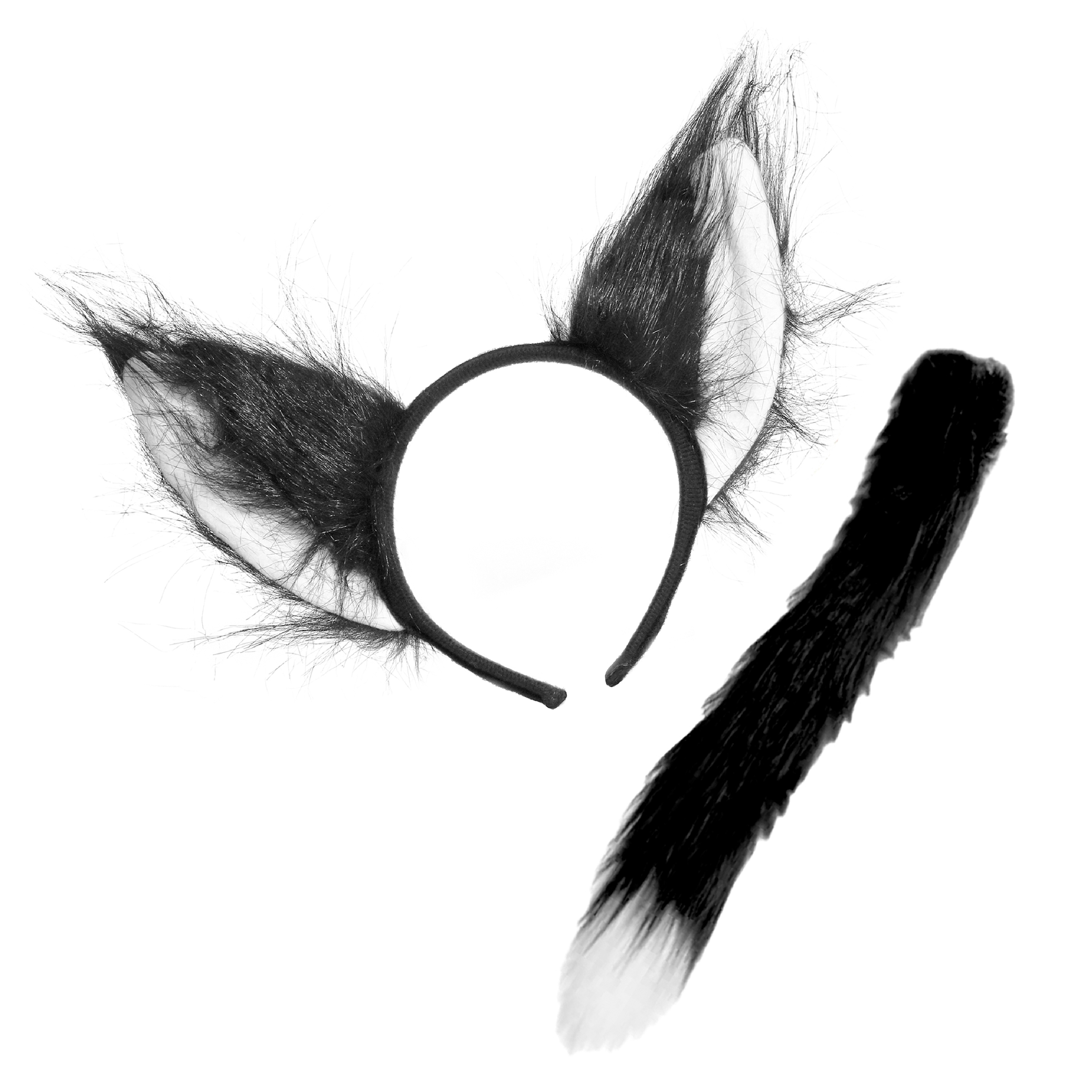 Black Cat Set - Ears Headband & Thin Tail
