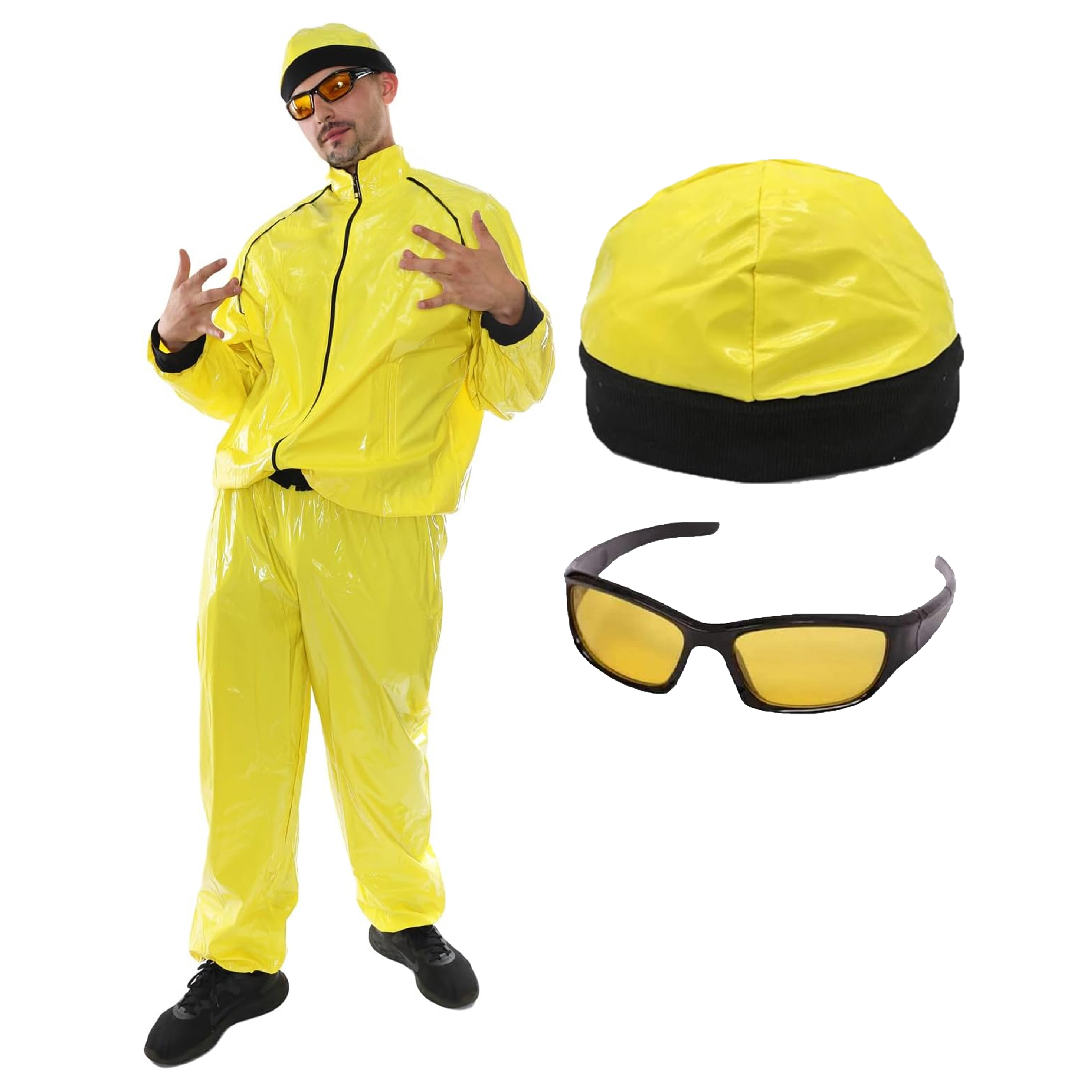 Adults Funny 90's Rapper Costume - Yellow Hat & Glasses