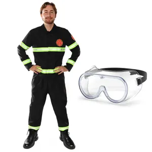 Adults Fireman Costume | 3 Pcs | Top, Trousers & Goggles