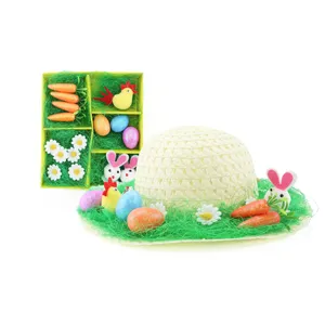 Kids DIY Easter Bonnet Kit | Child Straw Hat with 16 Piece Decoration Set