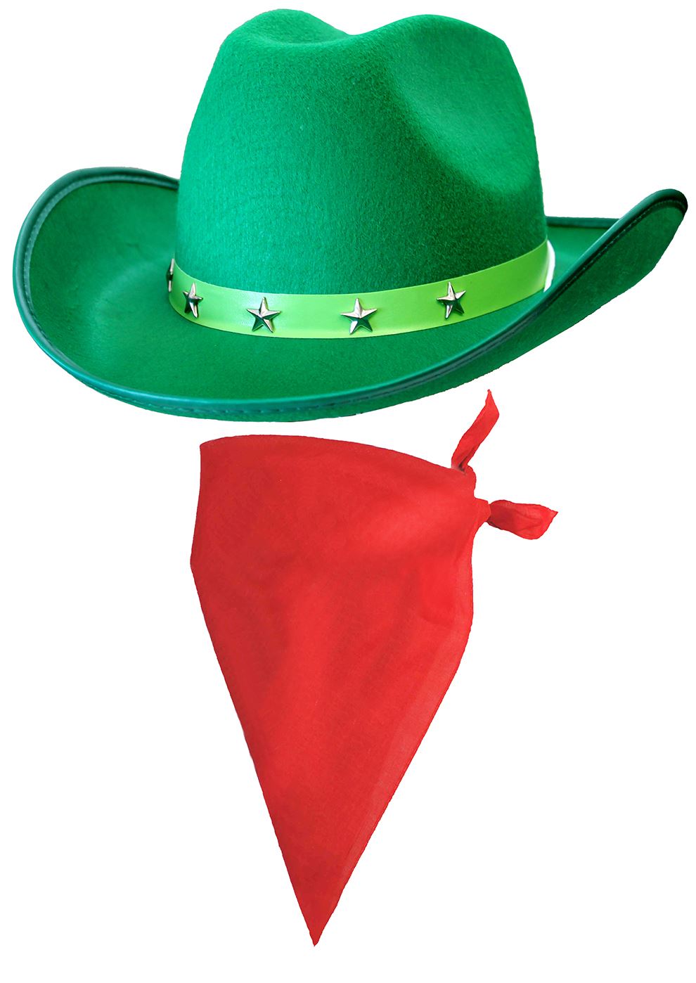 Green Star Studded Cowboy Hat & Red Bandana