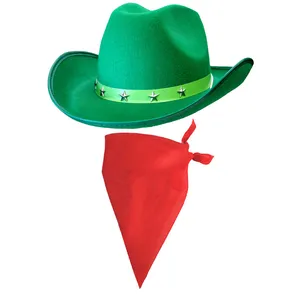 Green Star Studded Cowboy Hat & Red Bandana