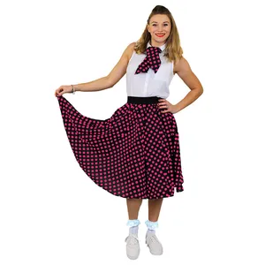 Ladies Long Polka Dot Skirt - Black/Pink