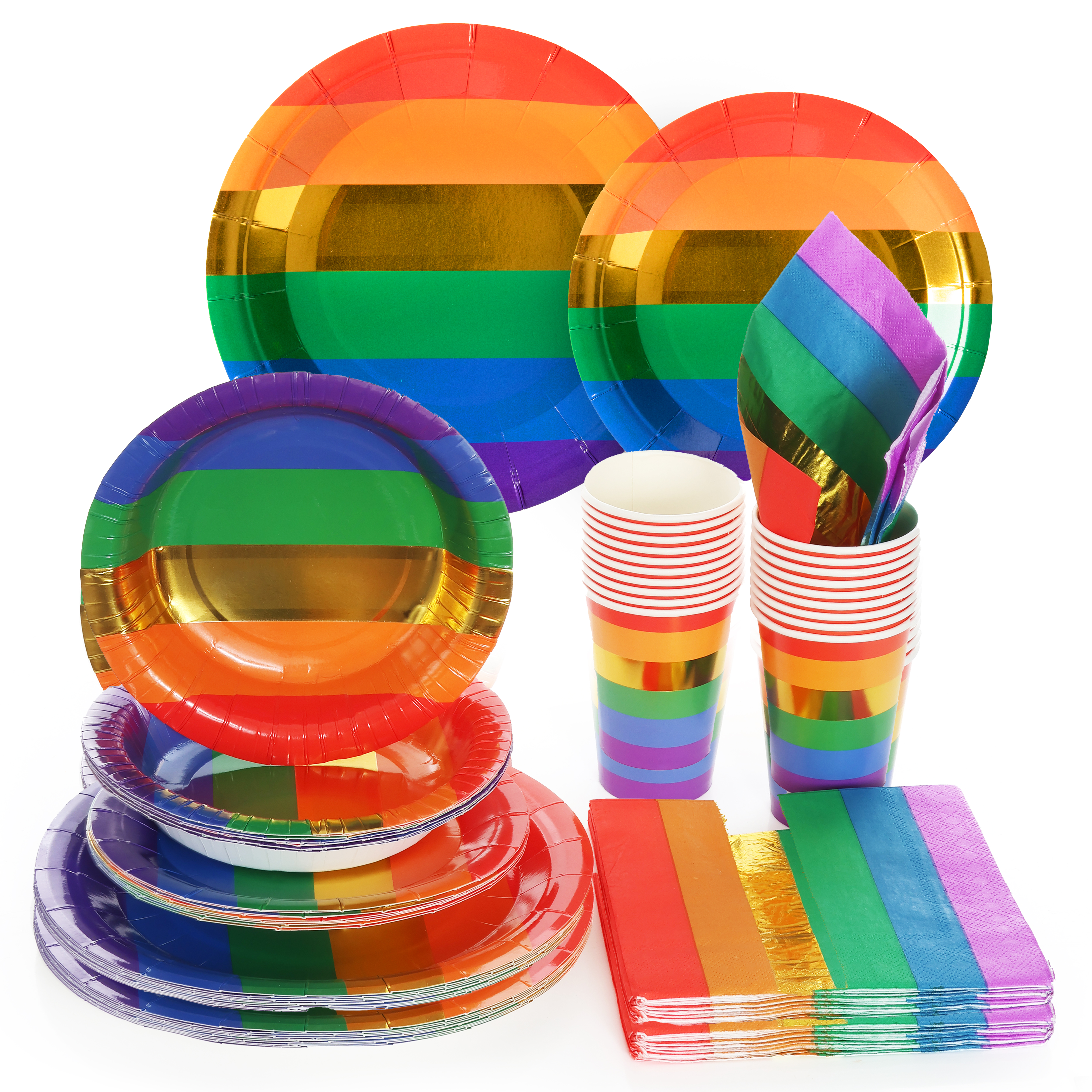 60-Piece Rainbow Partyware Set - Disposable Cups, Plates, Bowls & Napkins for Parties & Events