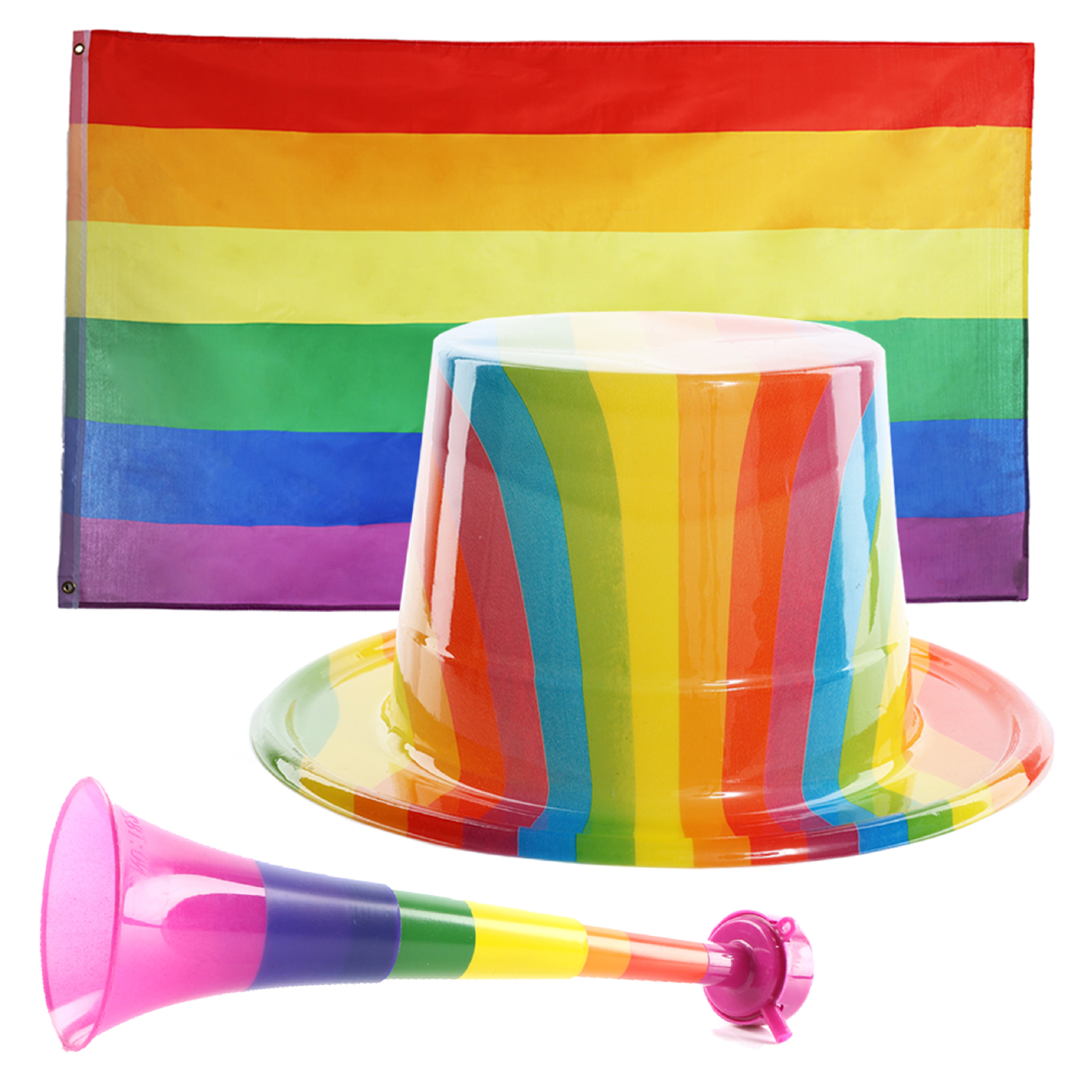 Pride Set - 5ft X 3ft Flag, Plastic Top Hat & Vuvuzela