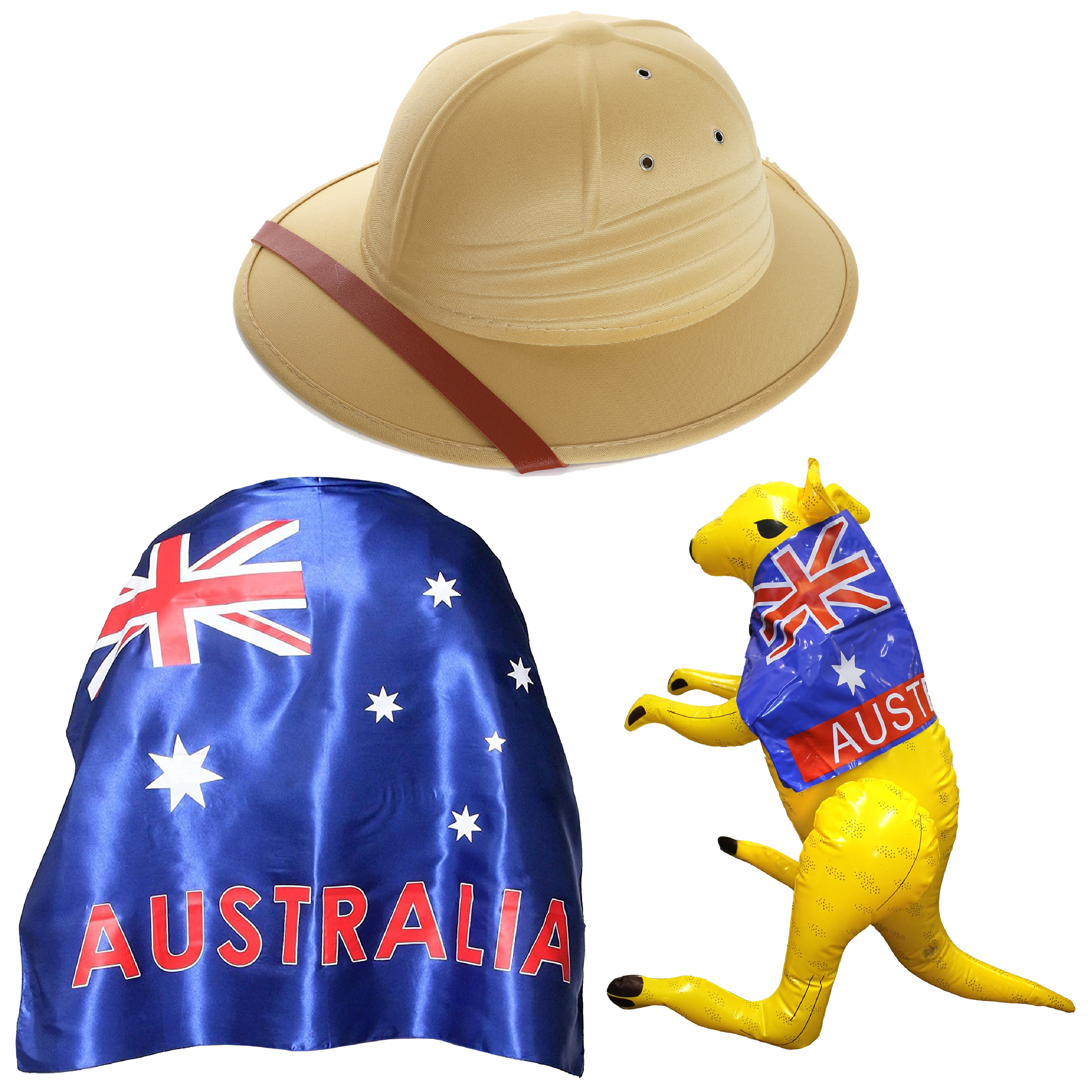 Aussie Day Set - Pit Hat, Inflatable Kangaroo & Wearable Flag