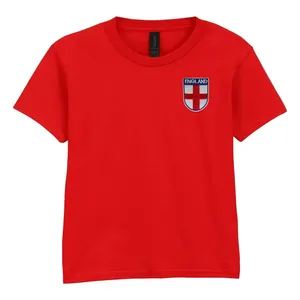 Kids England T-Shirt Red | Boys & Girls Embroidered England Flag Badge Football Tee |100% Cotton