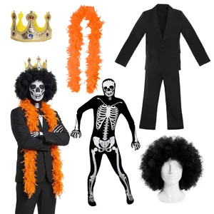 Adults Skeleton Soul King Costume | 6 Pcs | Skeleton Skinsuit, Blazer, Trousers, Wig, Crown & Feather Boa