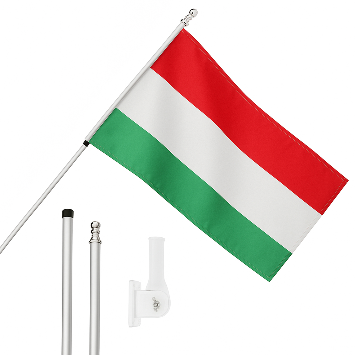 Large 5ft X 3ft Hungary Flag with 6ft Pole & Wall Bracket