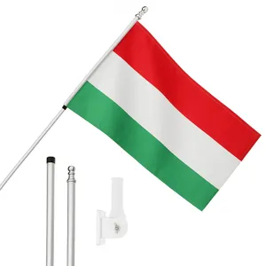 Large 5ft X 3ft Hungary Flag with 6ft Pole & Wall Bracket