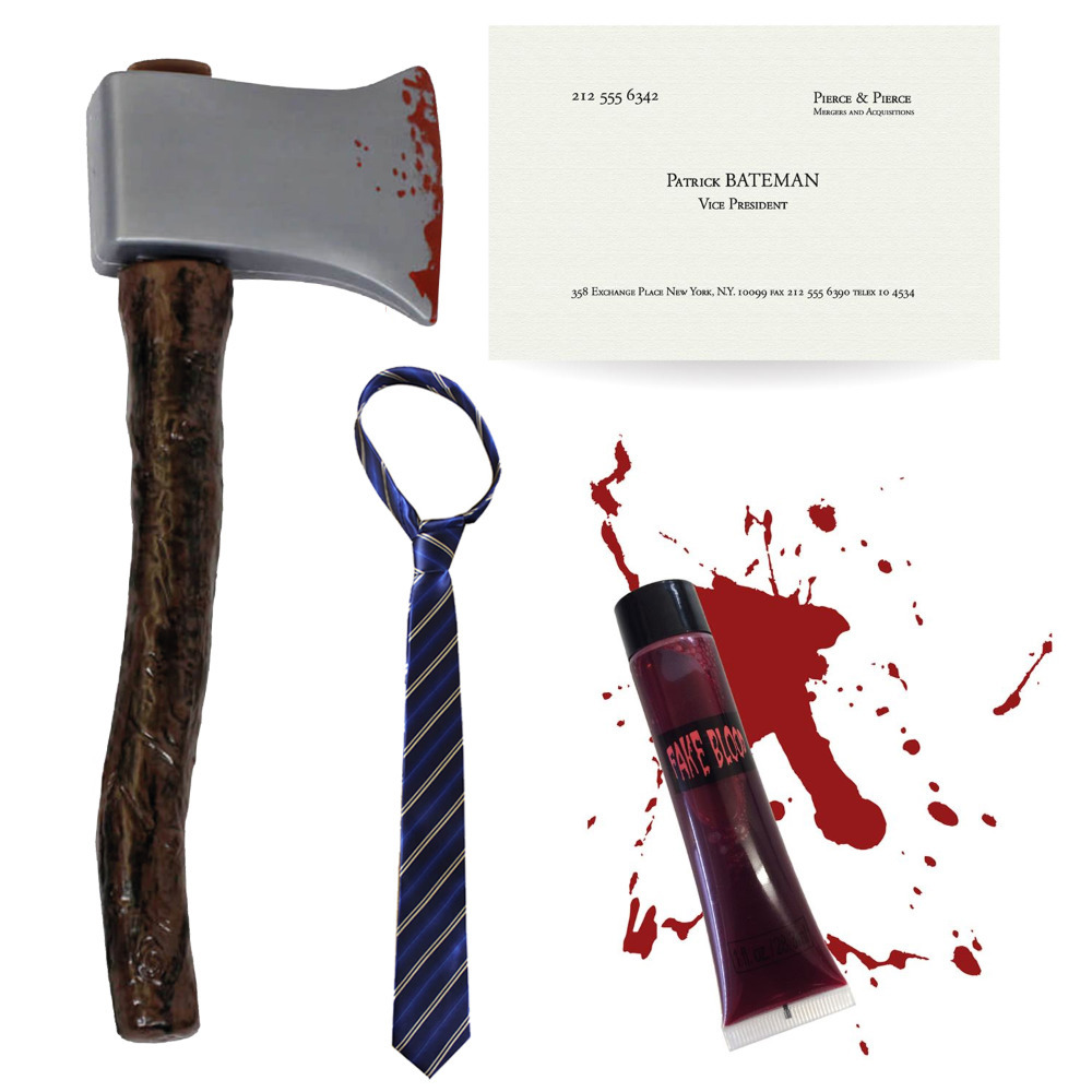Patrick Bateman Accessory Set | 4 Pcs | Axe, Blue Tie, Blood & Business Card