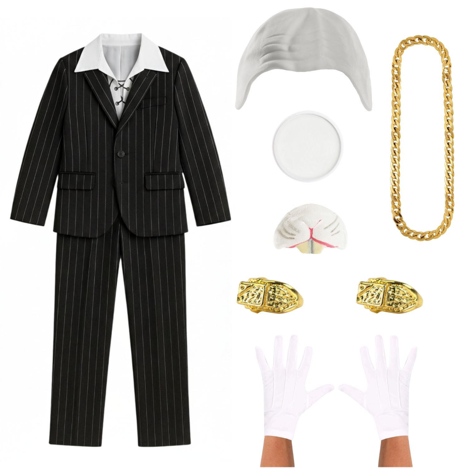 Mens Henchman Rat Costume | 10 Pcs | Blazer, Trousers, Shirt, Bald Cap, Face Paint, Nose, Rings, Chain & Gloves