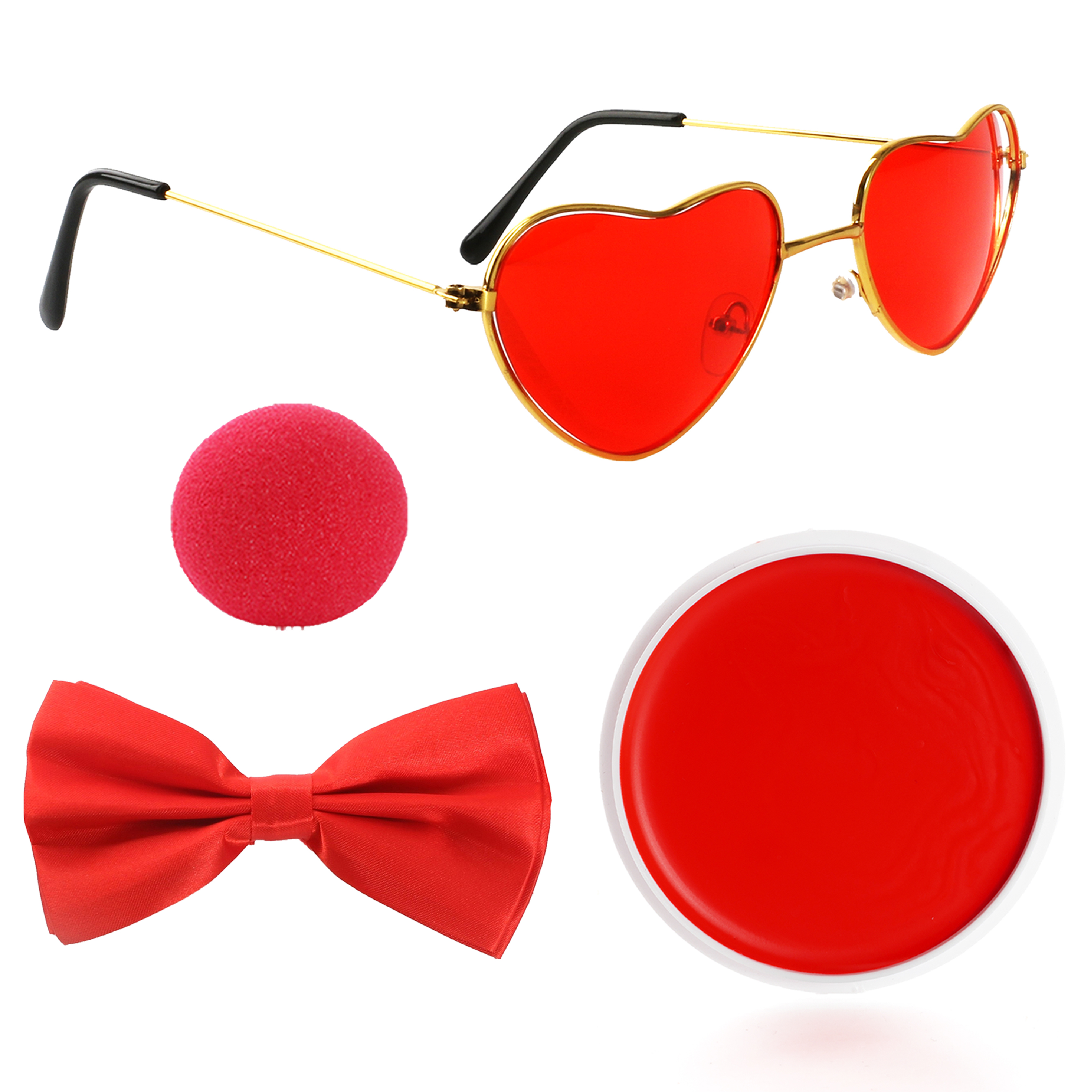 Red Nose Accessory Set - Nose, Glasses, Bow Tie & Face Paint