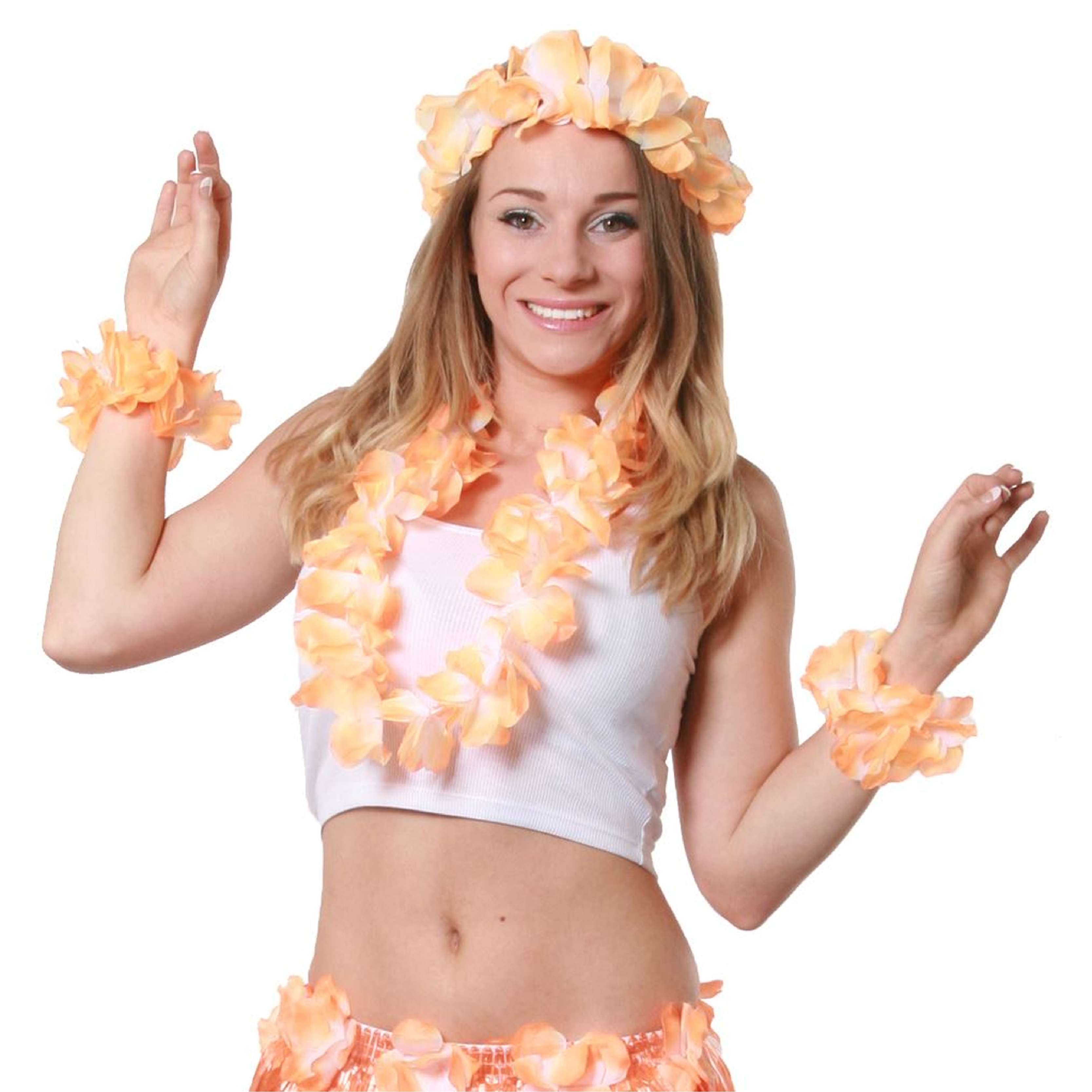 Orange 4 Piece Hawaiian Lei Set