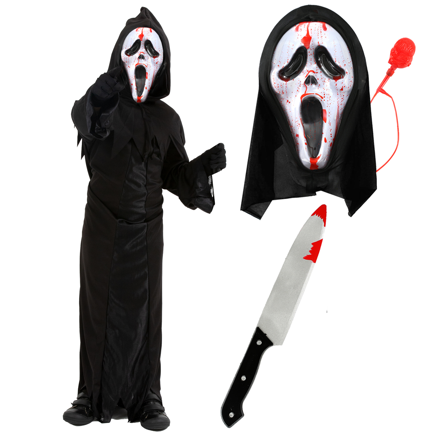 Child's Screamer Costume - Reaper Costume, Blood Pump Mask & Knife Prop