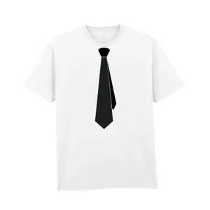Adults Mr Worldwide White T-Shirt | White Tee with Black Tie Print | 100% Cotton