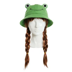 Ladies Greta Accessory Set | 2 Pcs | Frog Bucket Hat & Plait Wig