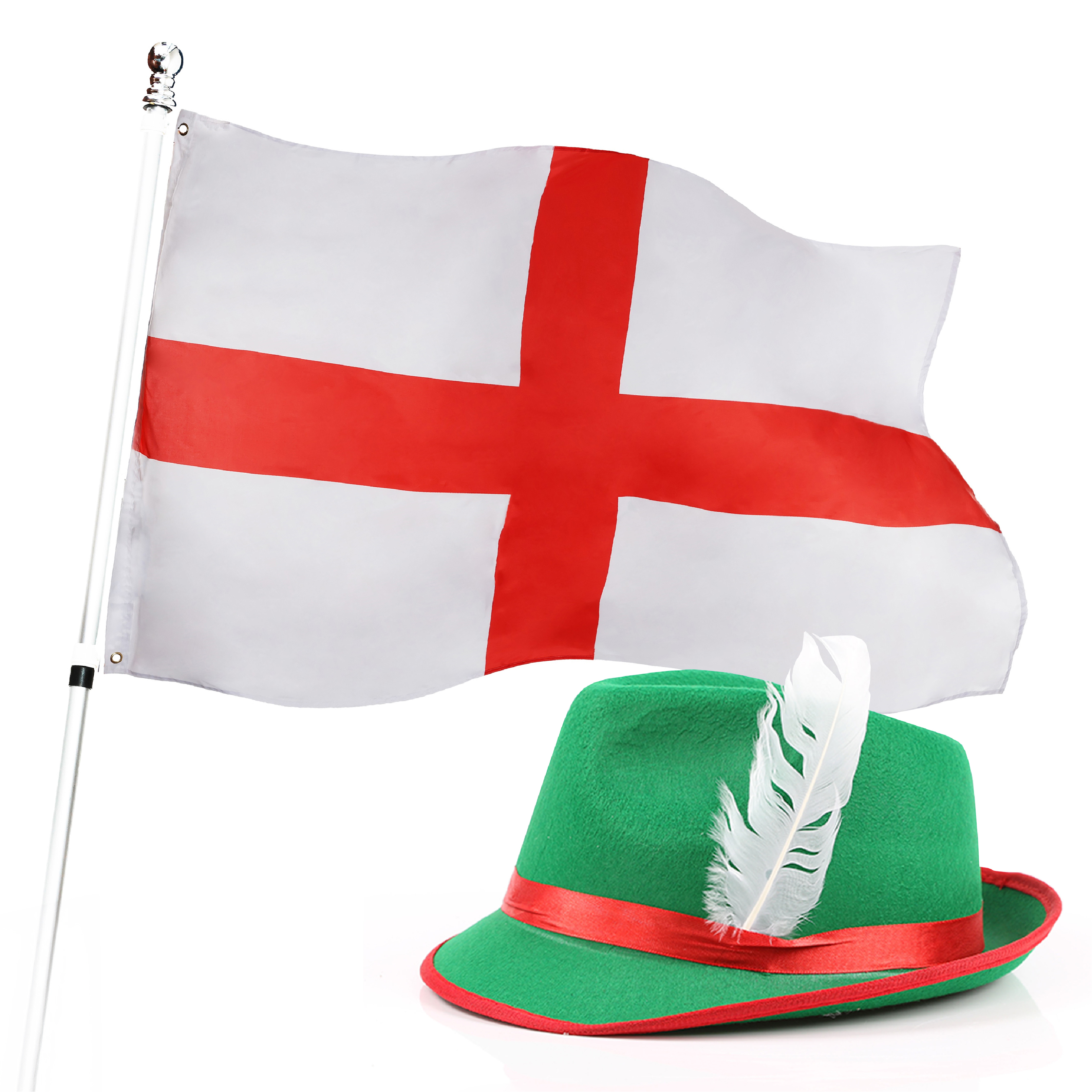 England Flag + Green Bavarian Hat