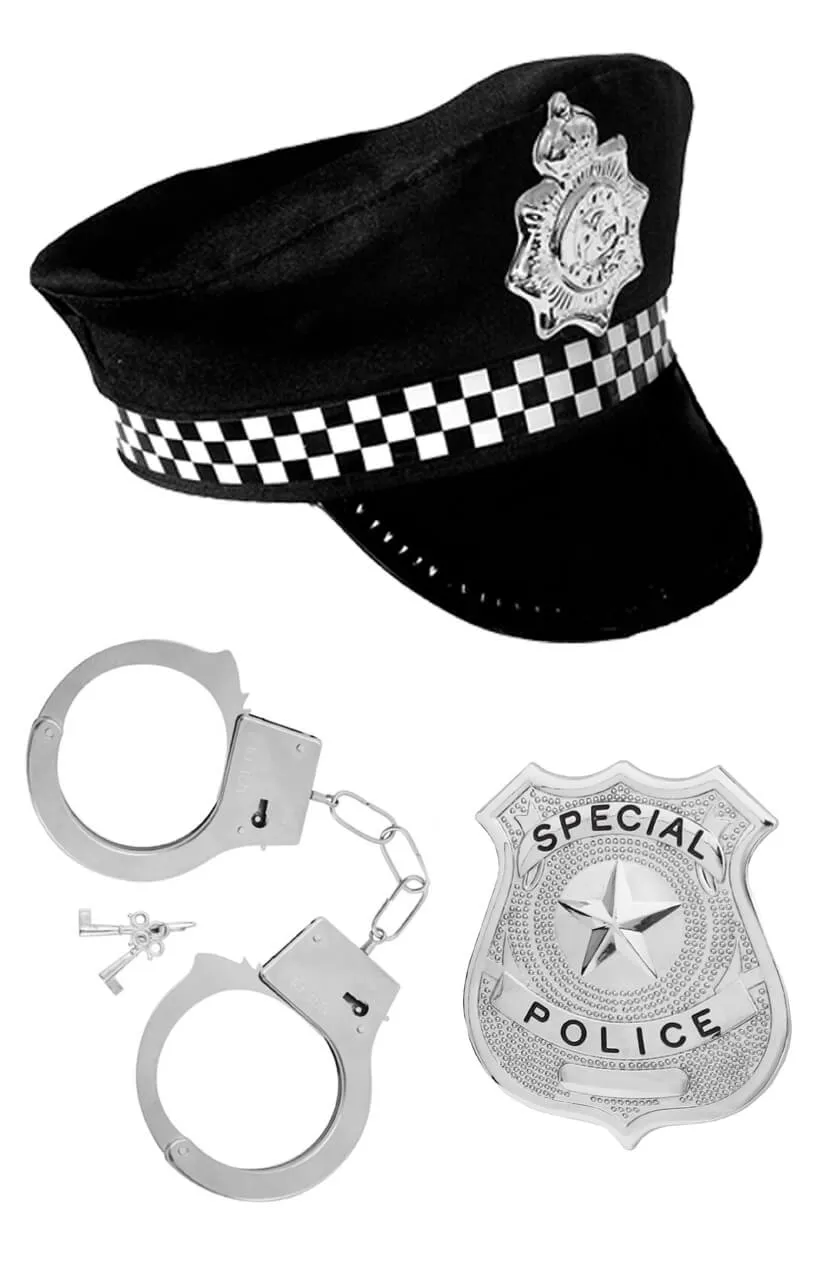 Adults Police Accessory Set | 3 Pcs | Hat, Cuffs & Badge