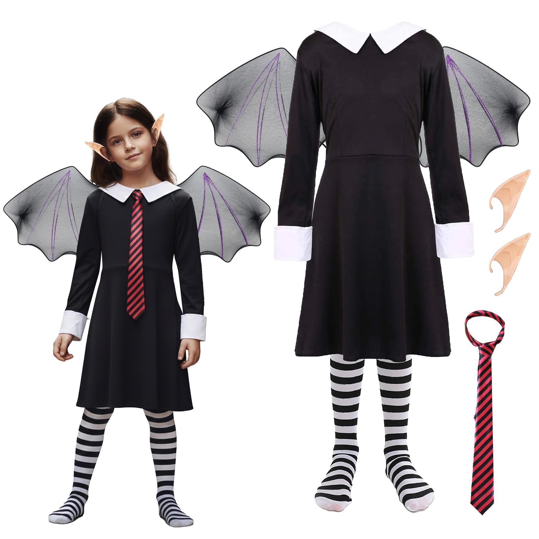 Girls Isadora Costume | 5 Pcs | Dress, Bat Wings, Tie, Ears & Tights