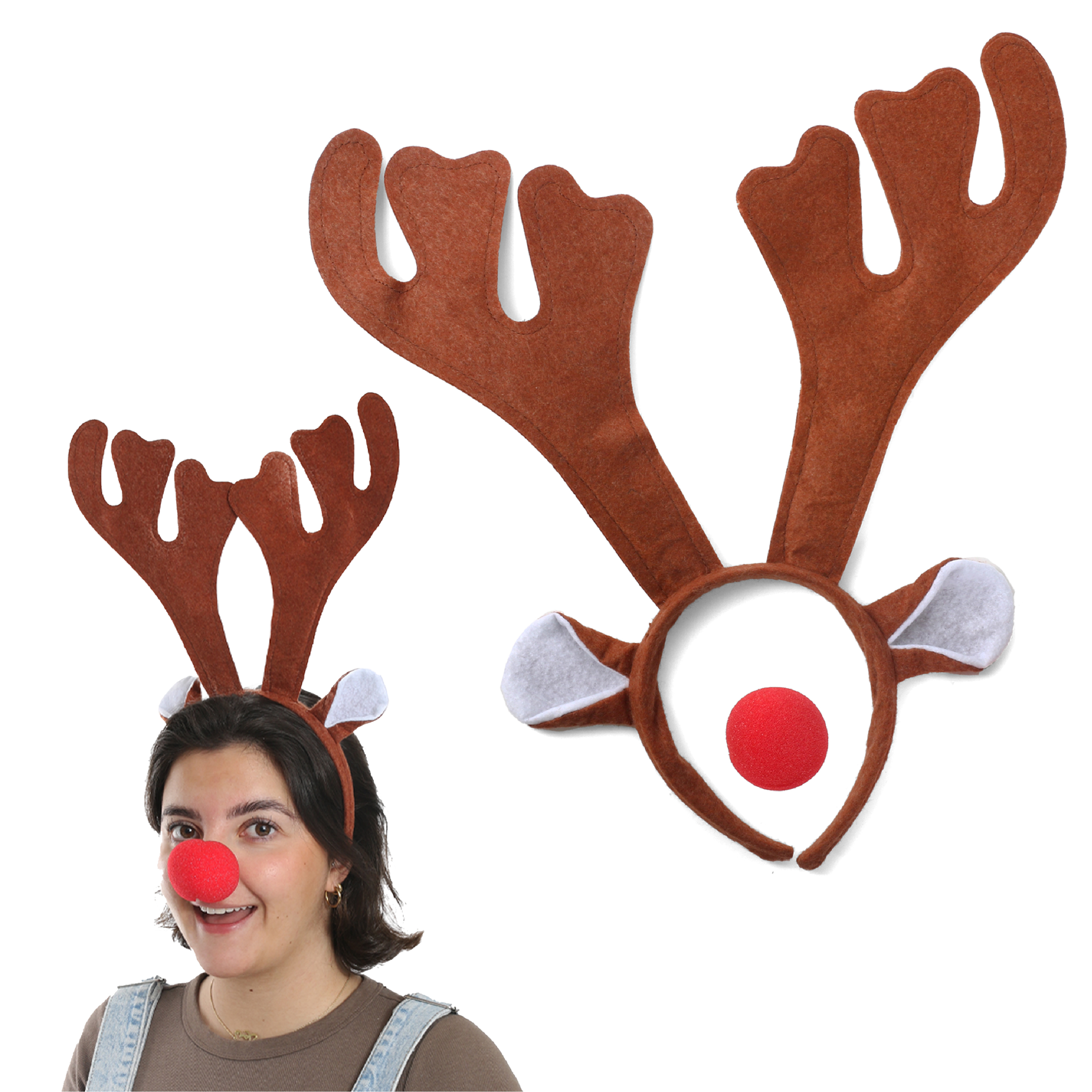 Reindeer Antlers Headband with Red Nose