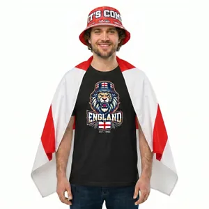 Adults Black England Lion Bucket Hat T-Shirt, Bucket Hat & Flag Cape Set | Football Supporter Graphic Tee