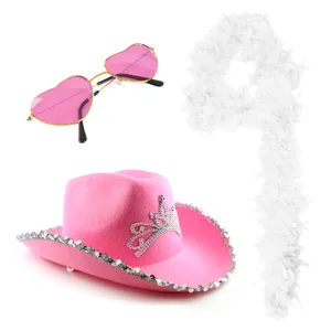 Tiara Cowboy Hat, White Boa & Pink Heart Glasses