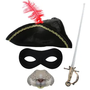 Childs Highway Rodent Accessory Set | 4 Pcs | Feather Tricorn Hat, Nose, Mask & Sword