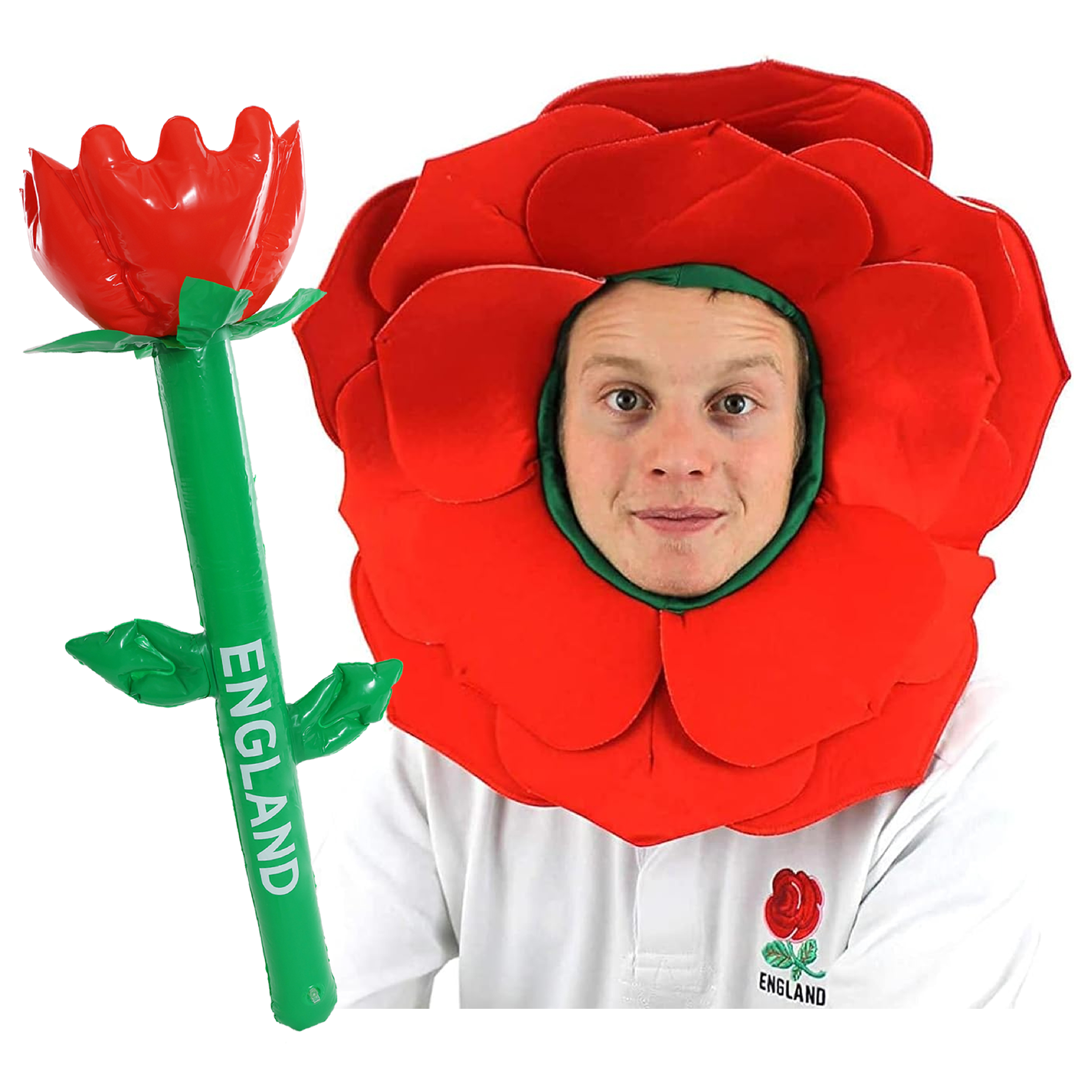 Red Inflatable English Rose Flower & Hat