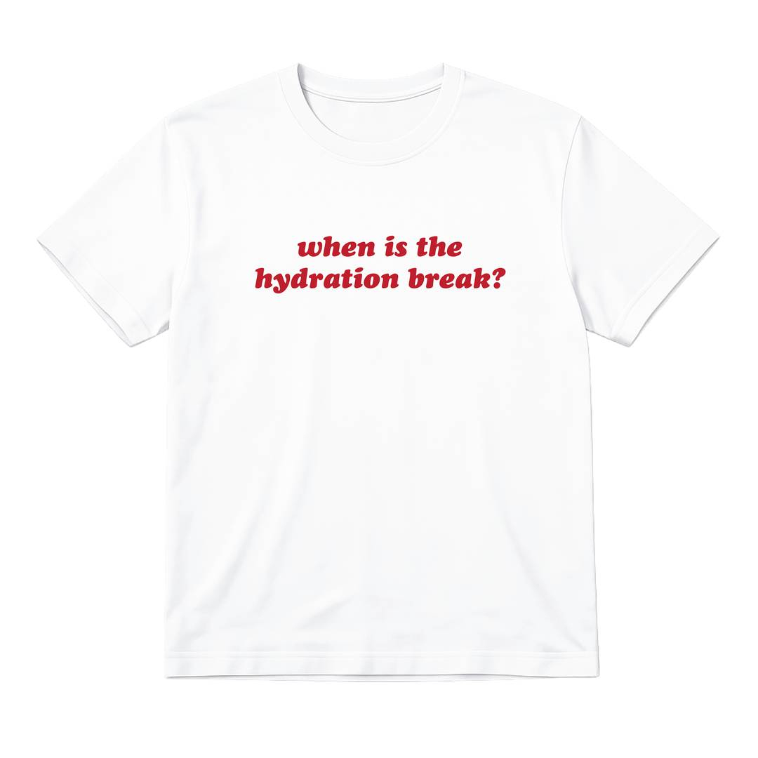 Ladies Hydration Break Football Baby Tee | Women's Funny England Supporter T-Shirt | White "When is the Hydration Break?" Graphic Top