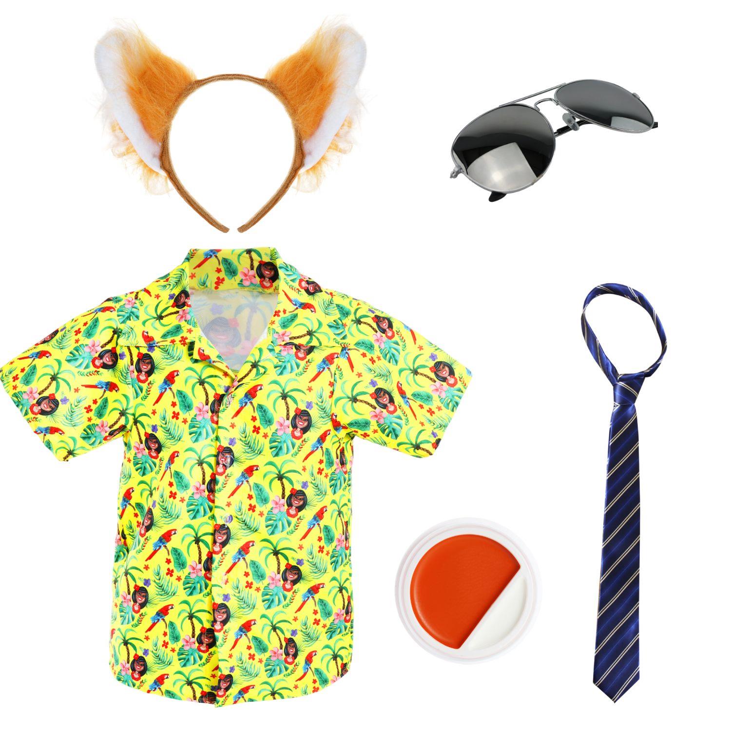 Adults Nick Fox Costume | 5 Pcs | Shirt, Ears, Tie, Sunglasses & Face Paint
