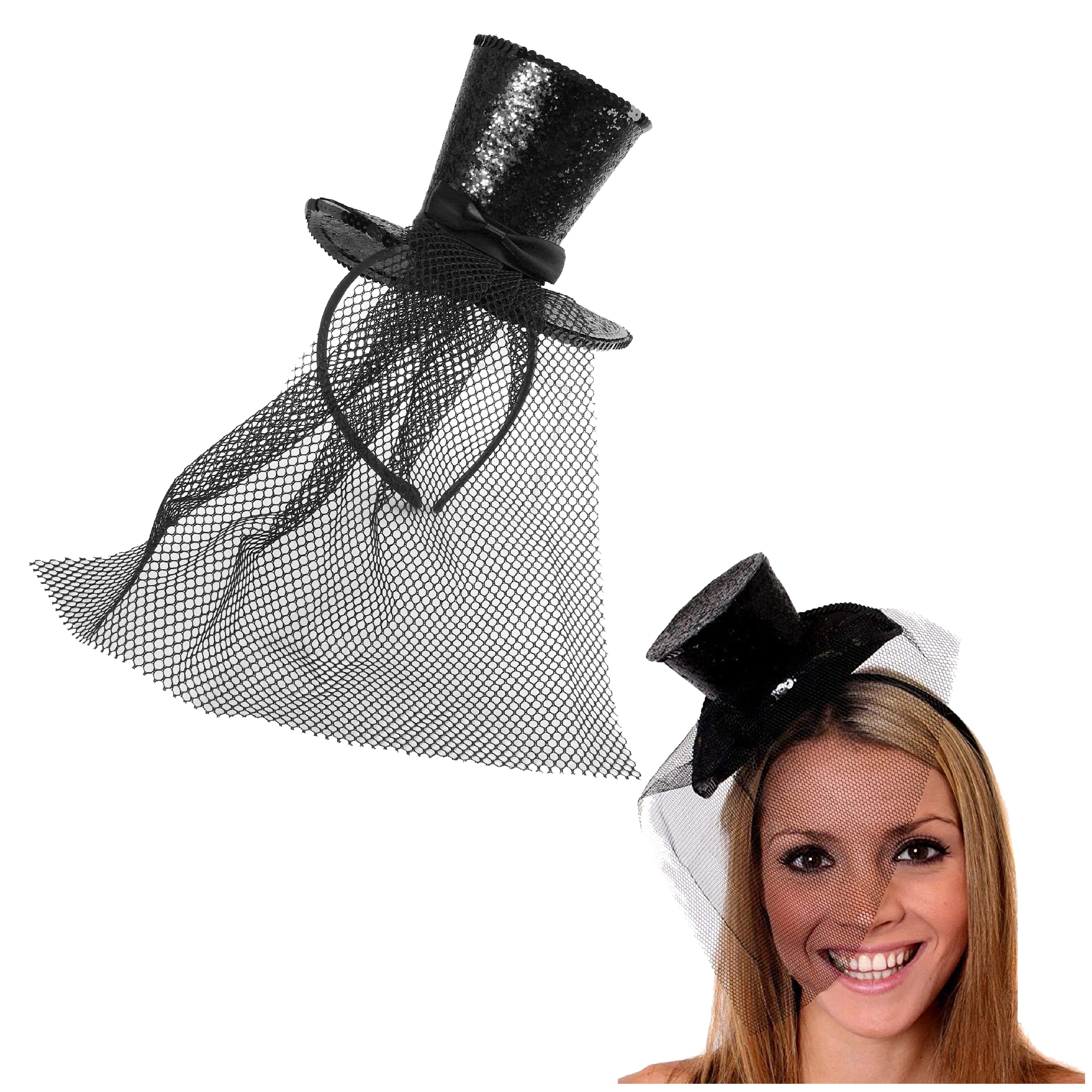 Mini Black Glitter Fascinator Top Hat