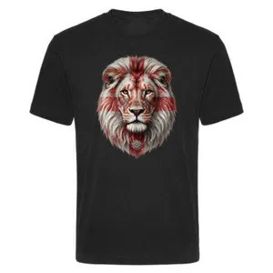 Adults England St George Flag Lion Face T-Shirt | Black Patriotic Football Fan Shirt | Red Cross Realistic Graphic Supporter Top