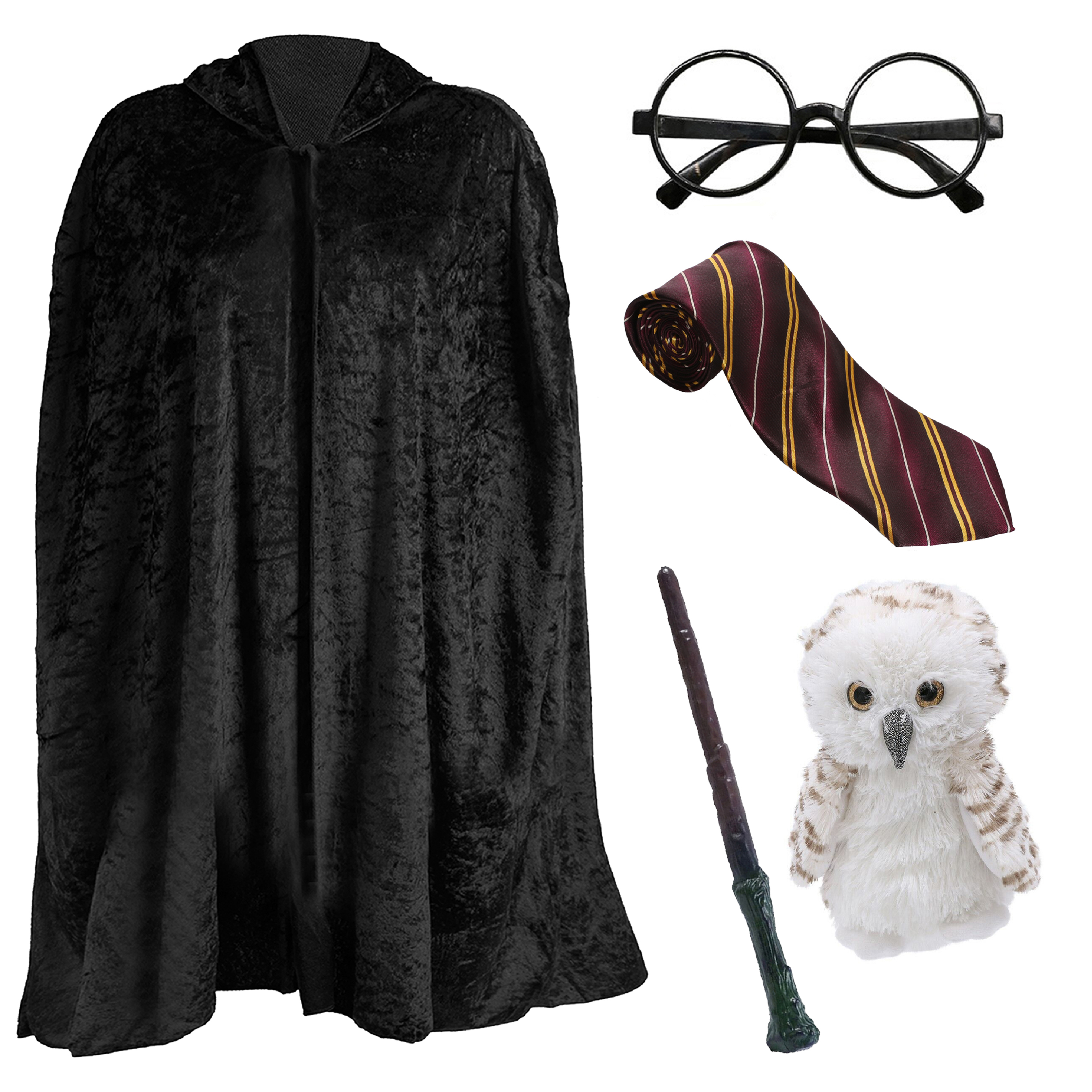 Kids School Wizard Costume - Cape, Tie, Glasses, Wand & Owl