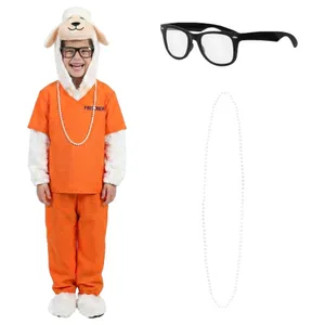 Kids Assistant Mayor Sheep Costume | 4 Pcs | Sheep Jumpsuit, Prisoner Costume, Glasses & Necklace