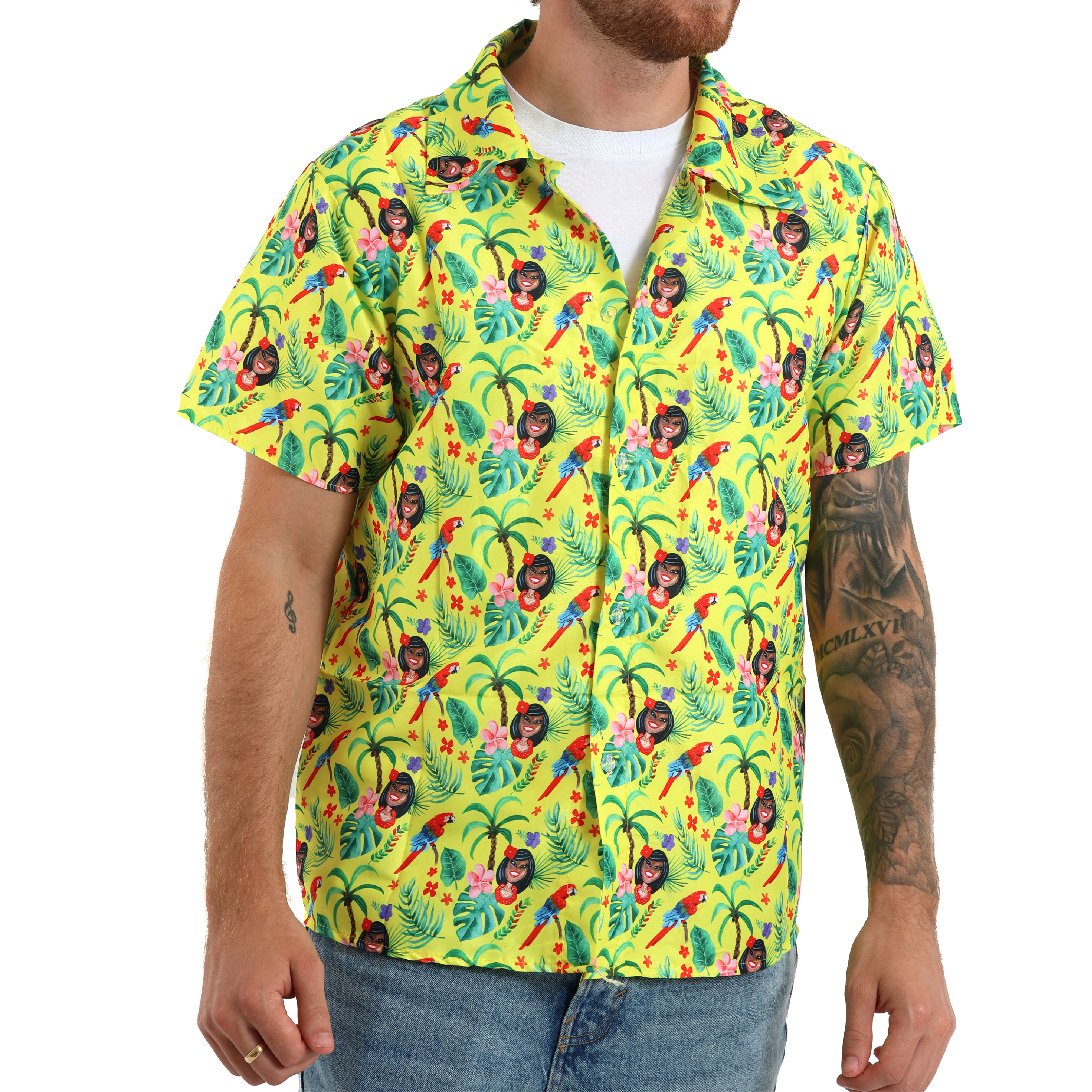 Unisex Hawaiian Print Shirt - Yellow