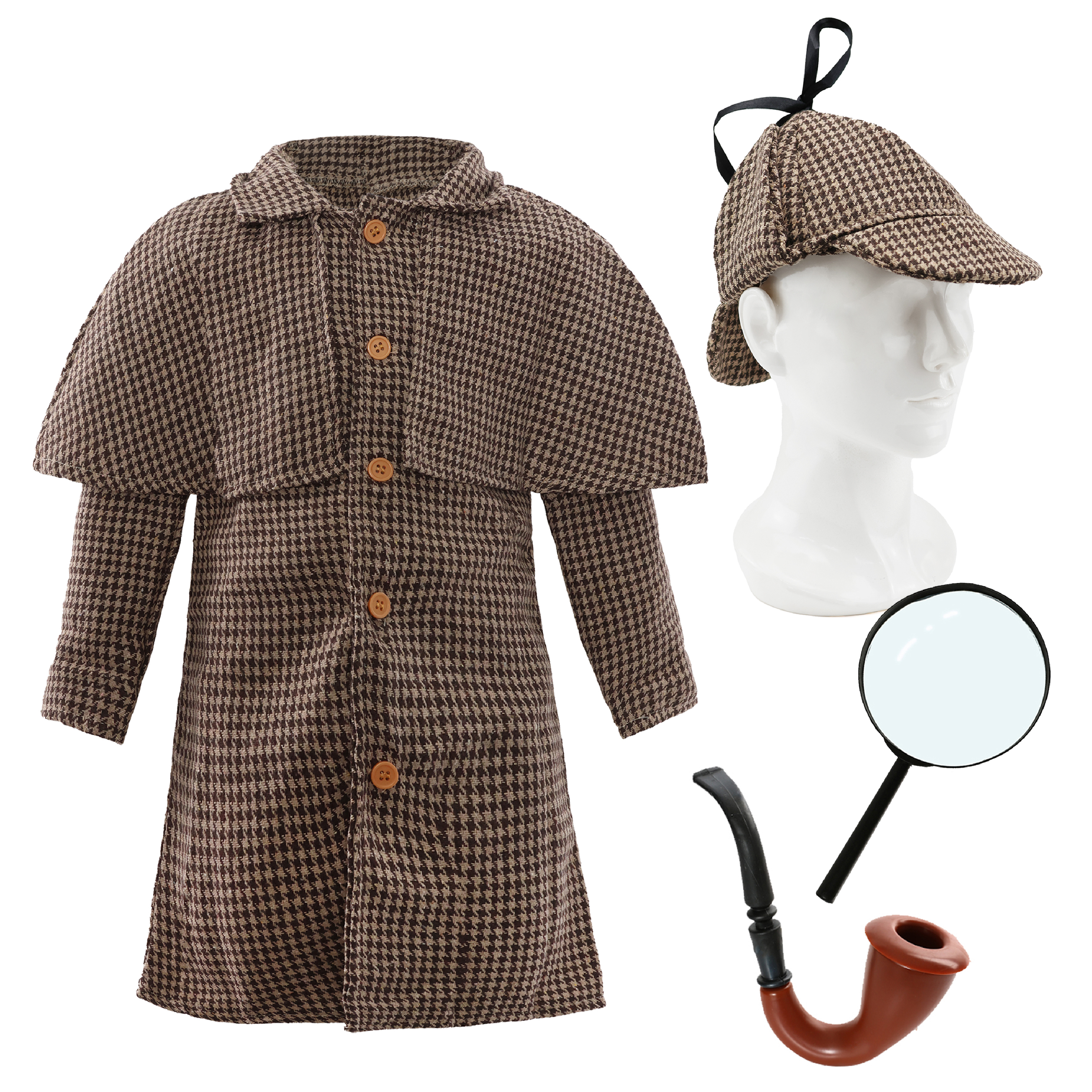 Kids Detective Costume with Magnifying Glass & Pipe