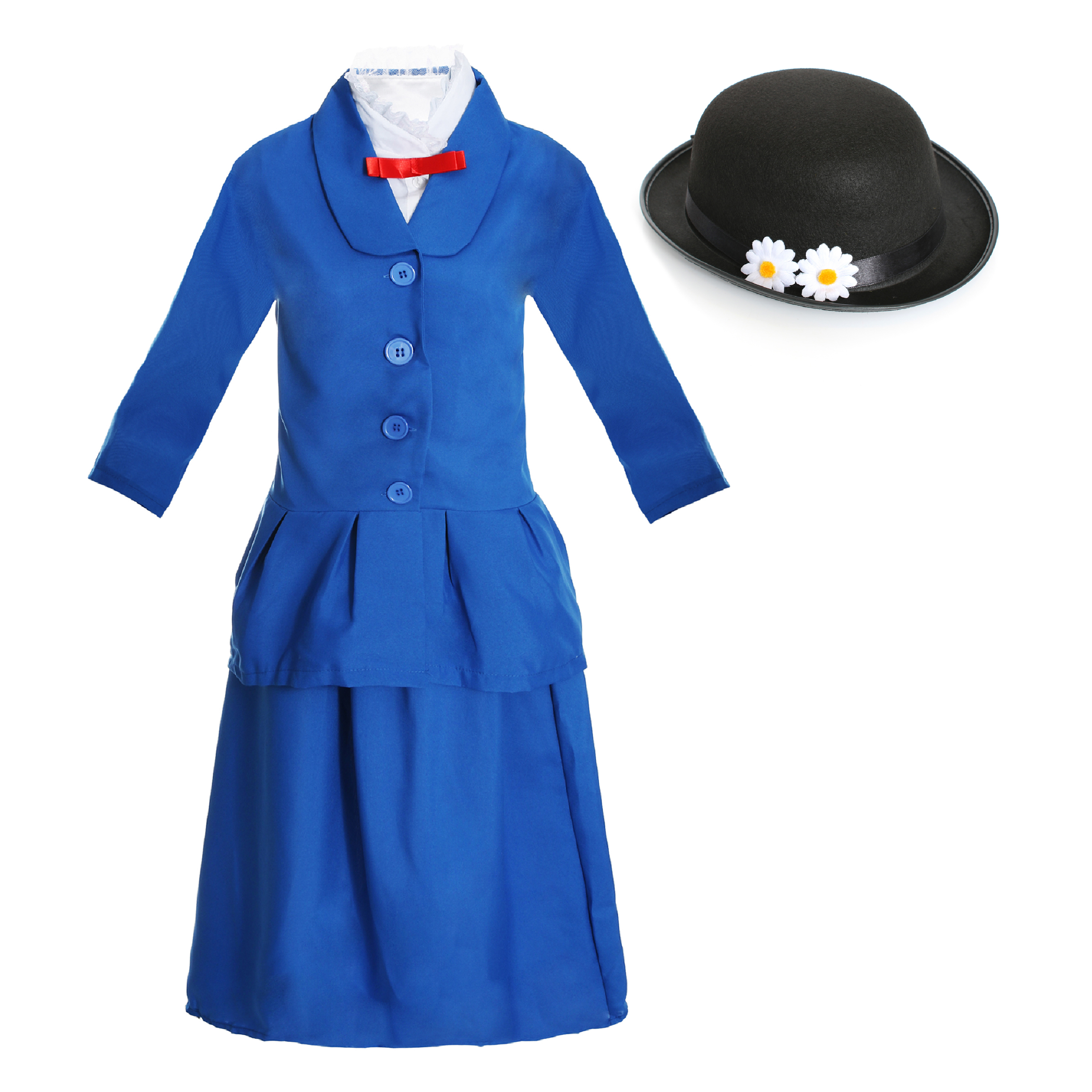 Girls Magical Nanny Costume - with Flower Bowler Hat