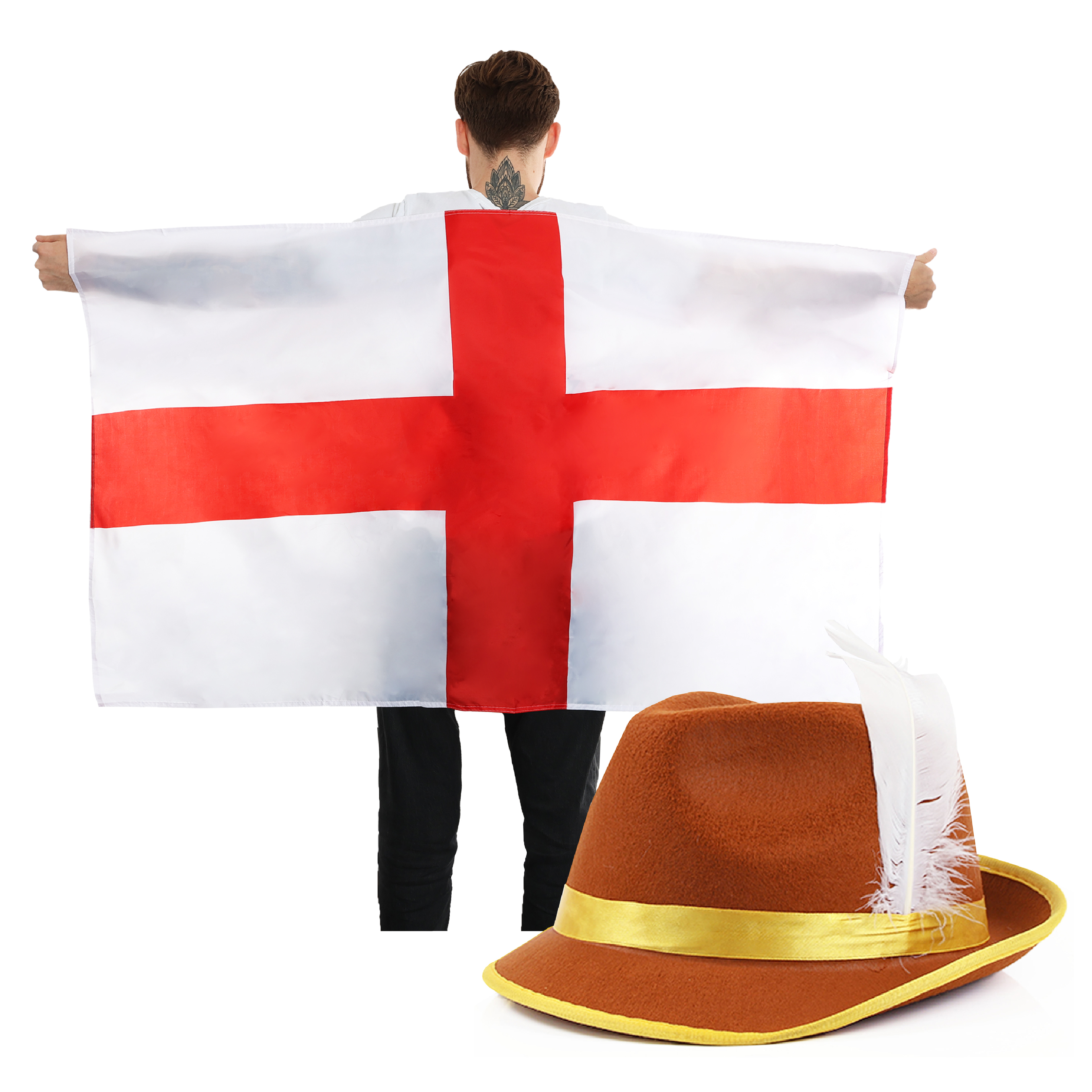 England Flag Cape + Brown Bavarian Hat
