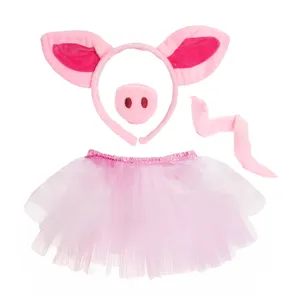 Pig Costume Set Tutu Skirt Costume Set Animal Fancy Costume Kit Accessories Pig Ears Nose Tail Tutu Skirt for Kids