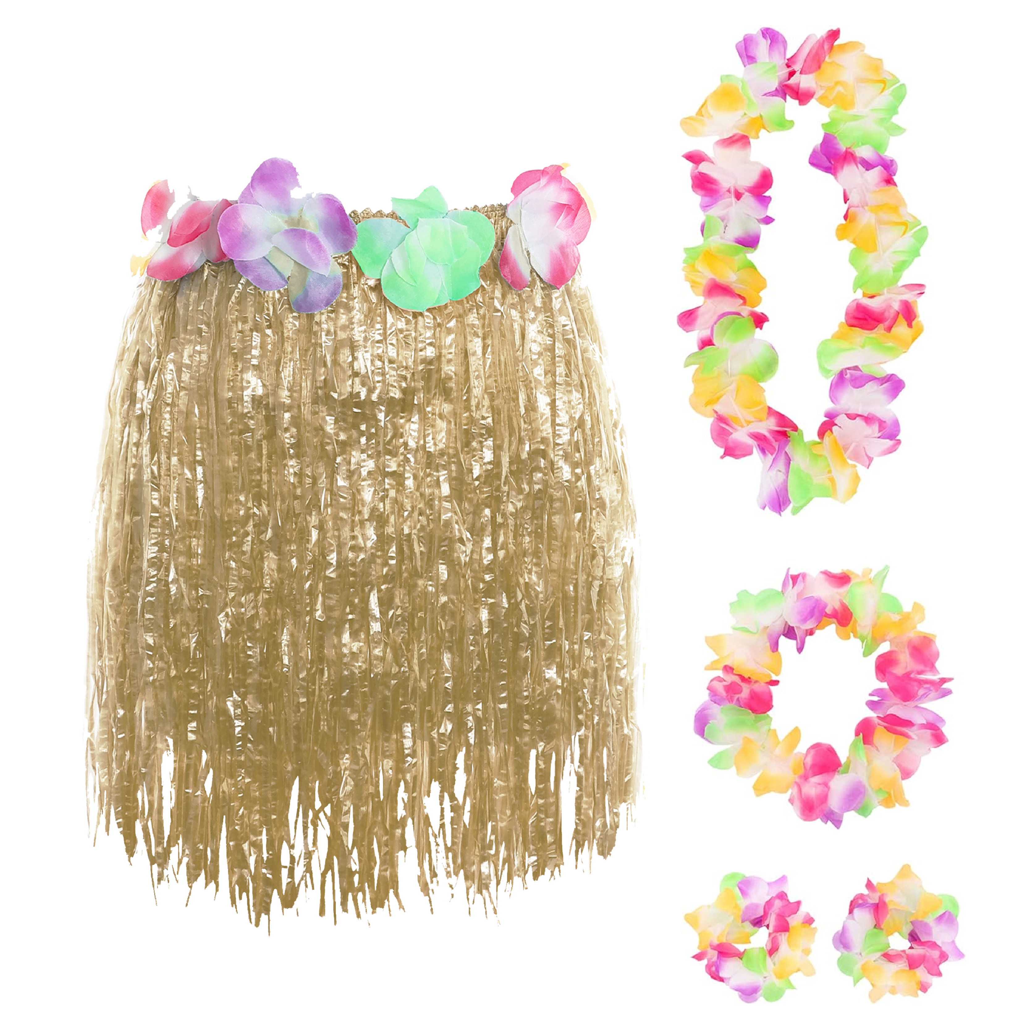 40cm Hawaiian Short Natural Hula Skirt & Lei