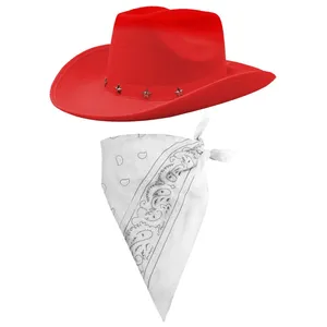 Red Star Studded Cowboy Hat & Paisley White Bandana