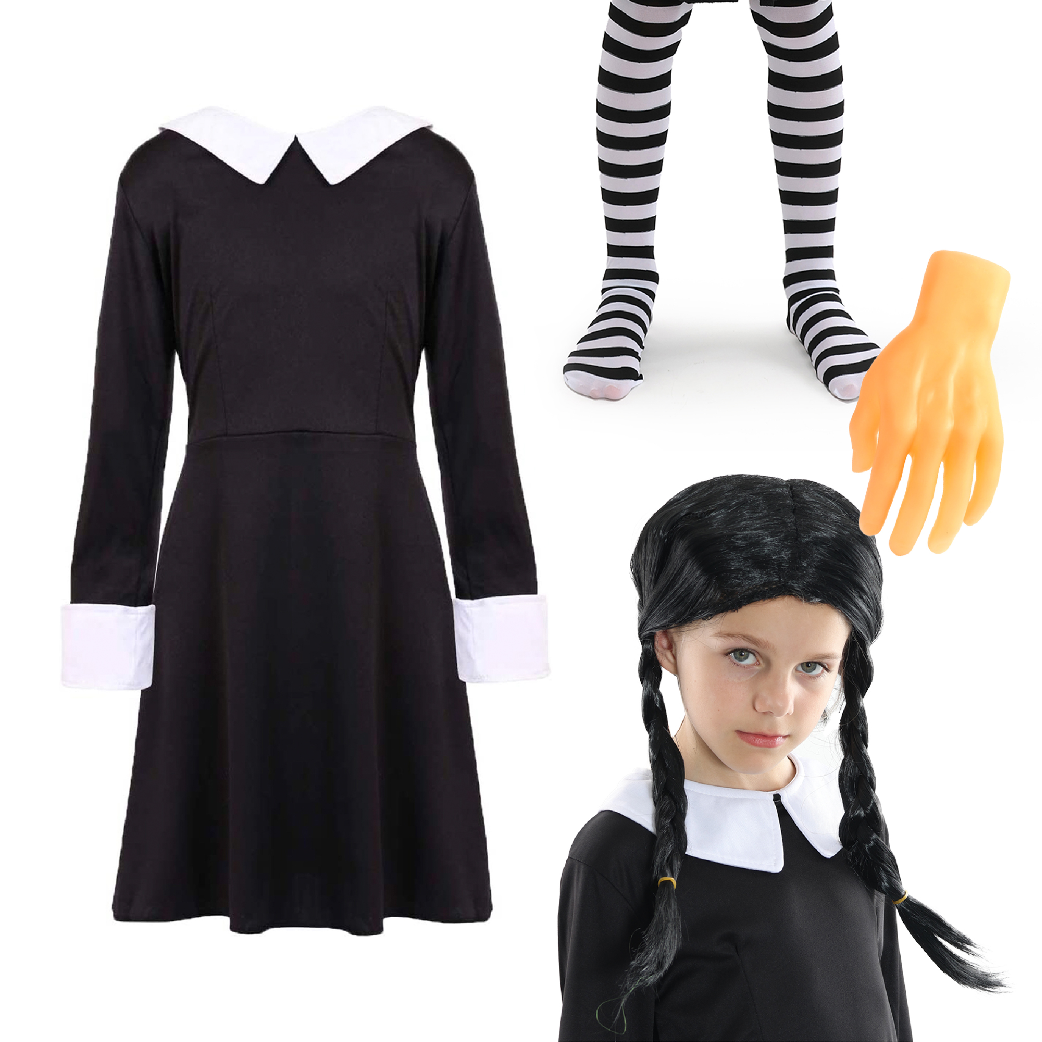 Girls Mid Week Horror Costume - Wig, Tights & Hand Prop
