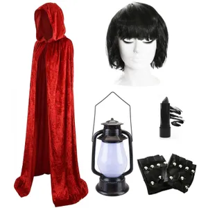 Adults Traitor Claudia Costume | 5 Pcs | Red Velour Cape, Wig, Gloves, Lipstick & Lantern