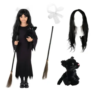Girls Hooky Witch Costume | 5 Pcs | Dress, Broom, Cat Toy, Wig & Hair Bow